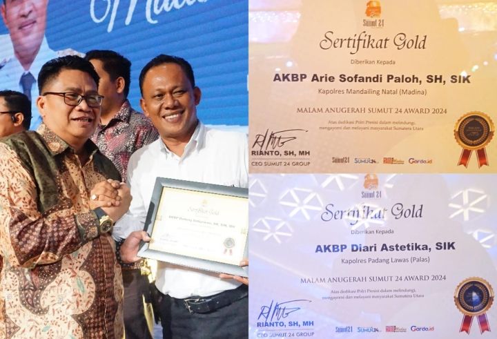 Kapolres Padangsidimpuan dapat Penghargaan Bergengsi dari Media Sumut24 Group
